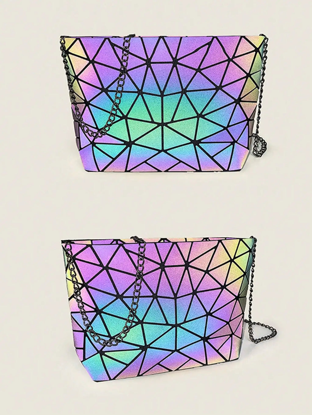 Holographic Geometric Bag Set — 2 Piece Luminous Shoulder Bag & Purse