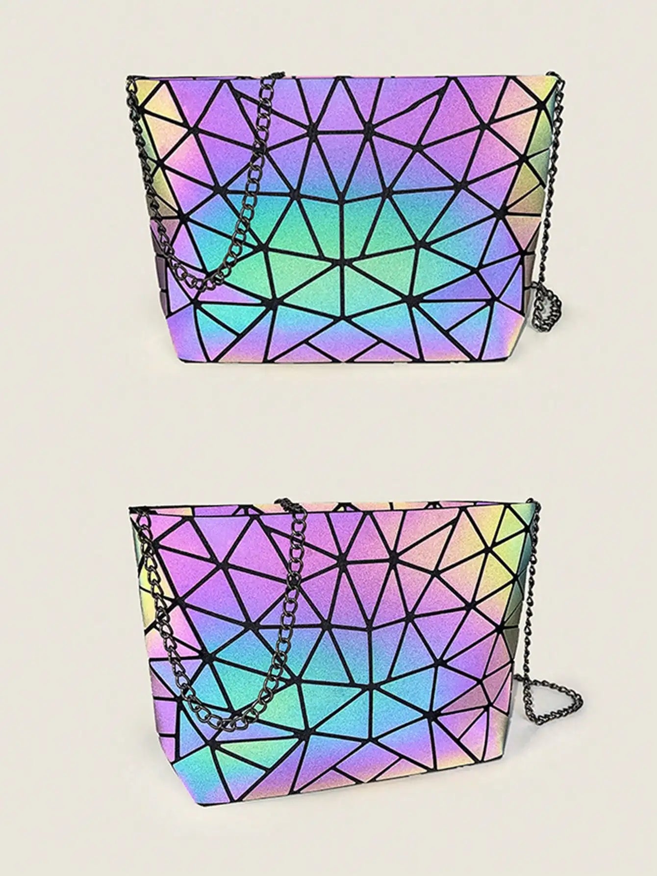 Holographic Geometric Bag Set — 2 Piece Luminous Shoulder Bag & Purse