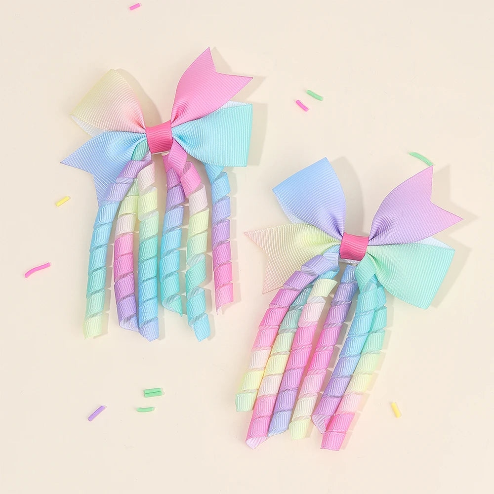 Unicorn Bow Hair Clips — Tassel Ribbon Barrettes for Girls