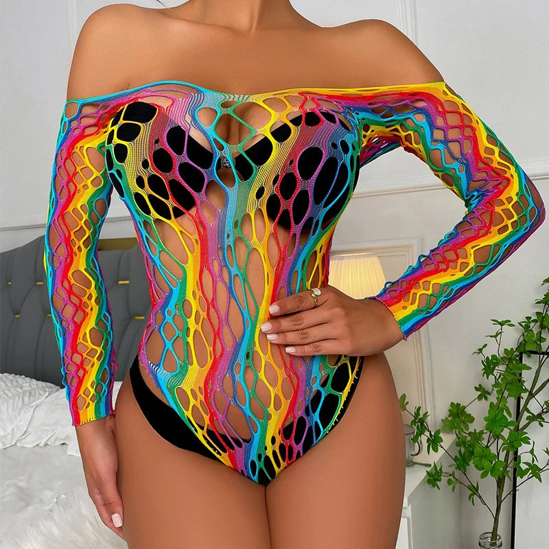 Sheer Mesh Long-Sleeve Bodysuit — Festival Rave & Streetwear Top