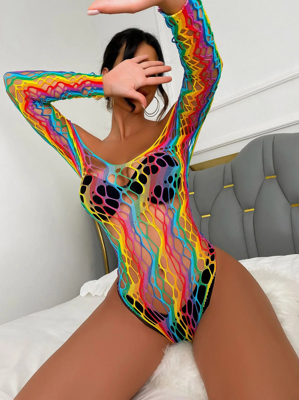 Sheer Mesh Long-Sleeve Bodysuit — Festival Rave & Streetwear Top