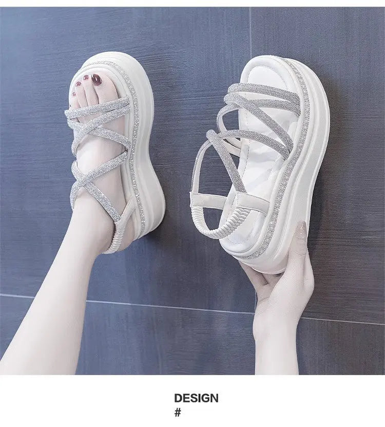 Crystal Platform Wedge Sandals — 7cm Sparkly Festival & Beach Shoes