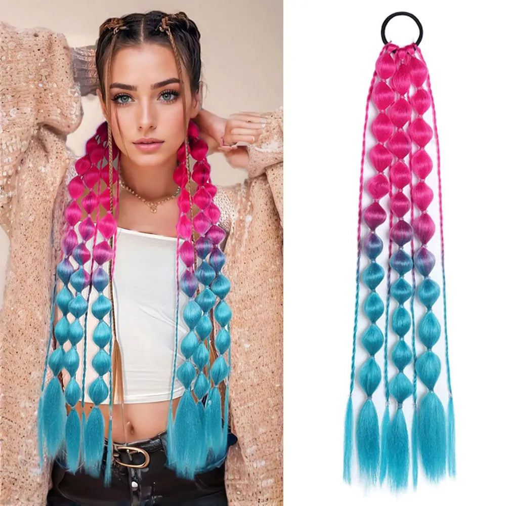 Colourful Bubble Braid Ponytail Extension — Festival & Party Hair