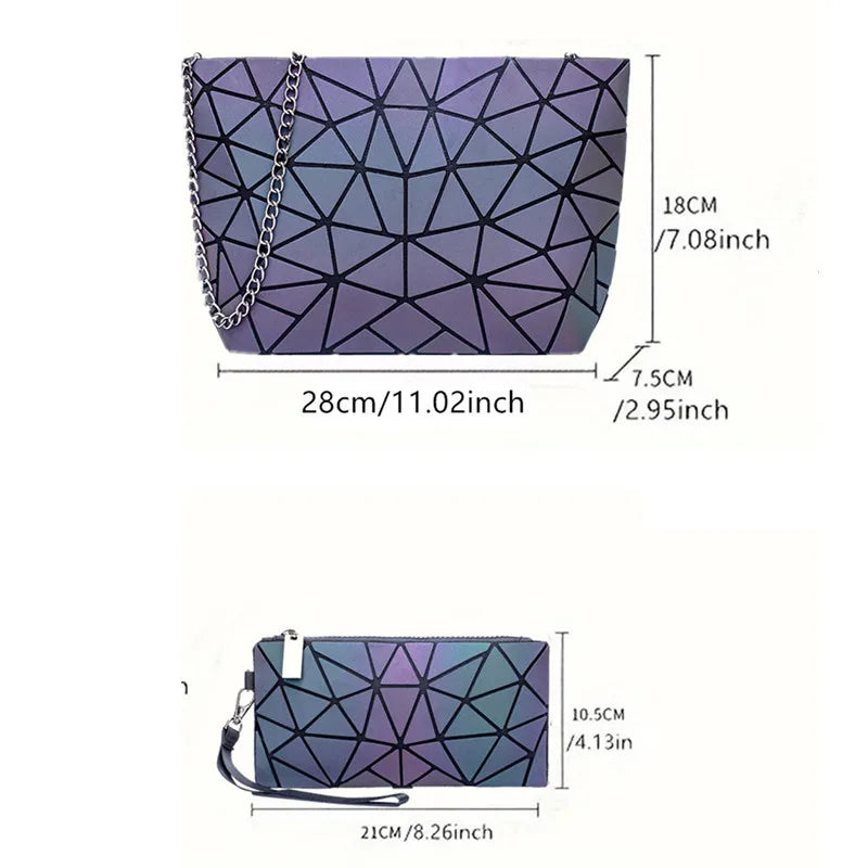 Holographic Geometric Bag Set — 2 Piece Luminous Shoulder Bag & Purse