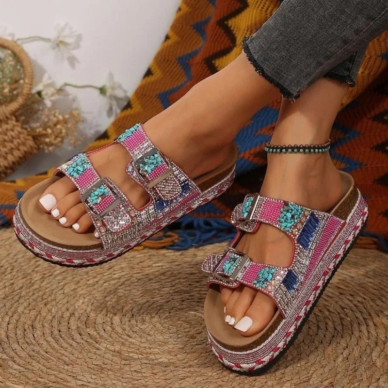 Rhinestone Wedge Flip Flops — Sparkly Non-Slip Summer Sandals