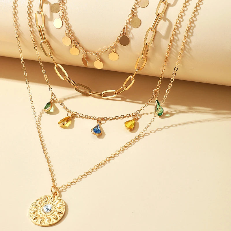 Star & Moon Sequin Tassel Choker — Boho Festival Layered Necklace