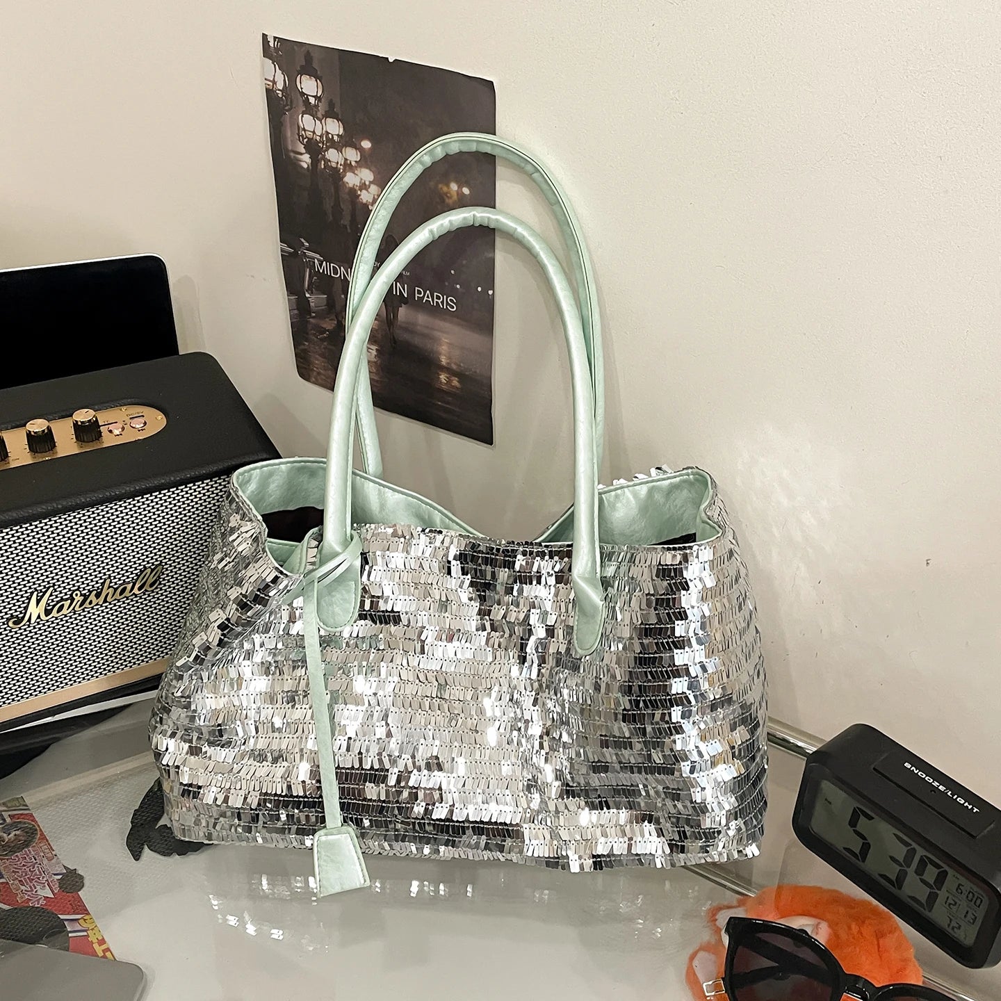Silver Sequin Shoulder Bag — Sparkly Evening & Party Handbag