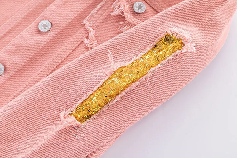 Girls Pink Denim Jacket — Korean Style Kids Festival & Party Coat