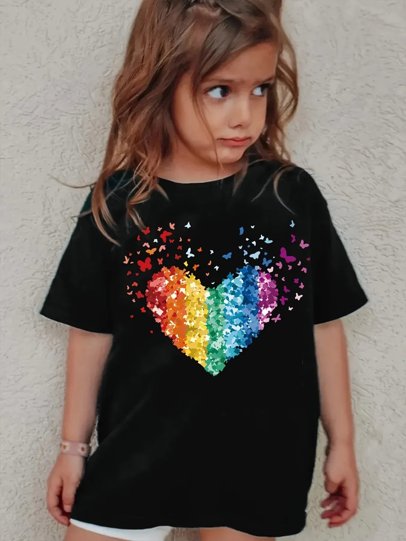 Rainbow Sequin Heart Kids T-Shirt — Girls Party & Festival Top