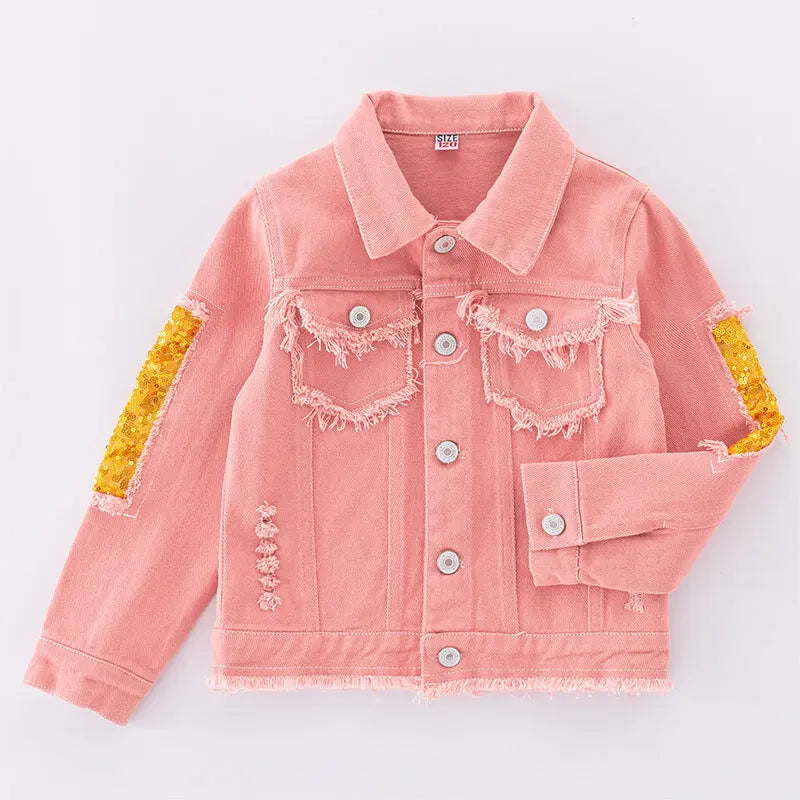 Girls Pink Denim Jacket — Korean Style Kids Festival & Party Coat