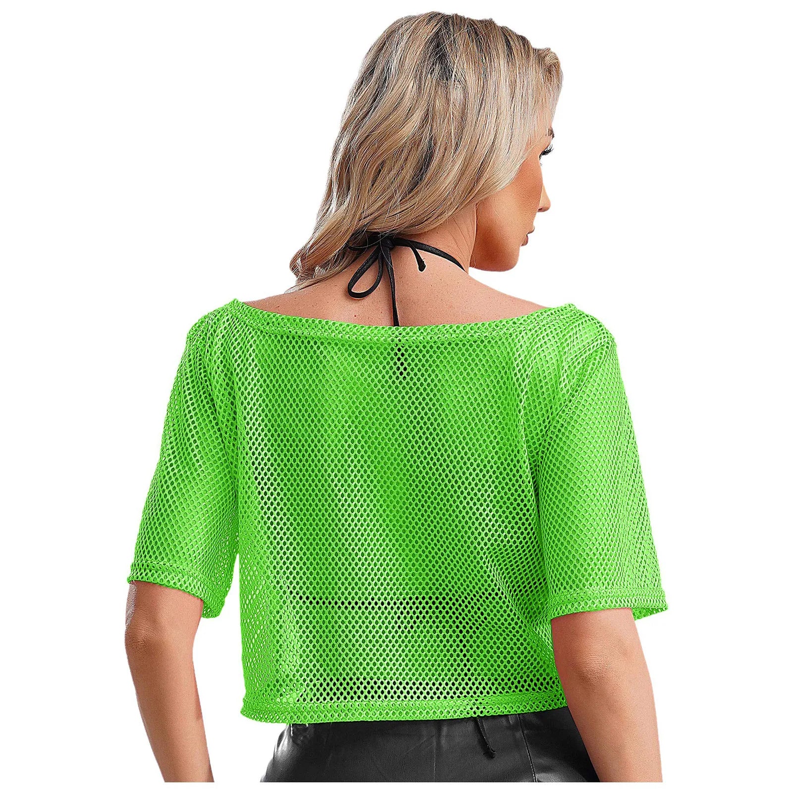 Neon Fishnet Crop Top — 80s Disco Rave & Festival