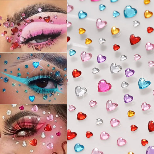 3D Heart Face Gems — Bling Self-Adhesive Festival & Party Stickers