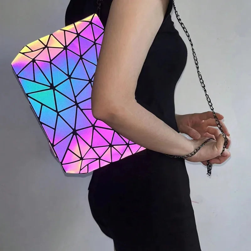 Holographic Geometric Bag Set — 2 Piece Luminous Shoulder Bag & Purse