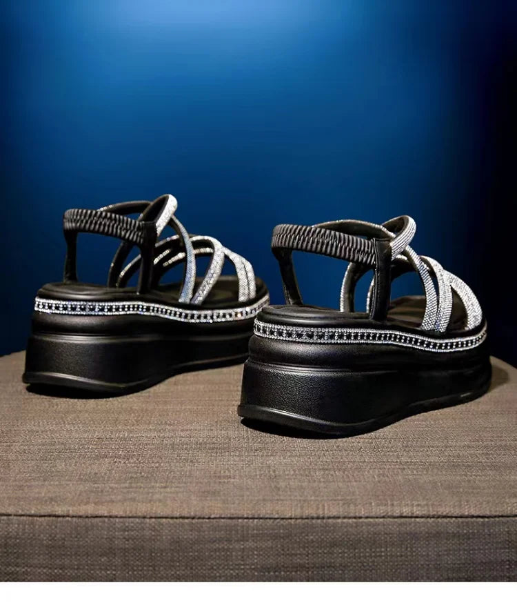 Crystal Platform Wedge Sandals — 7cm Sparkly Festival & Beach Shoes