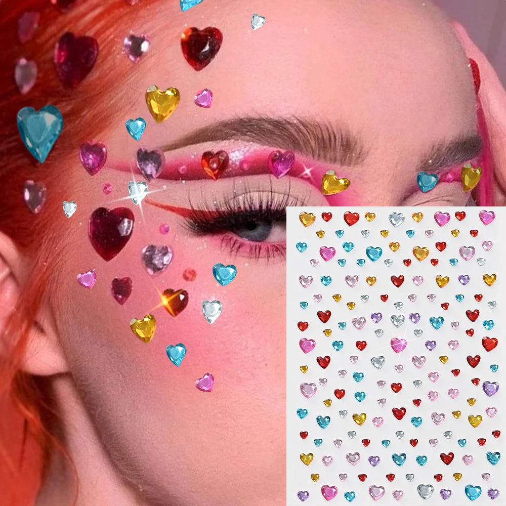 3D Heart Face Gems — Bling Self-Adhesive Festival & Party Stickers