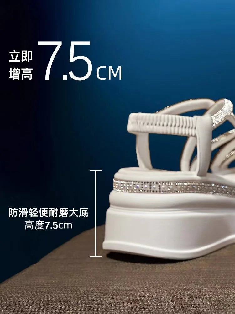 Crystal Platform Wedge Sandals — 7cm Sparkly Festival & Beach Shoes