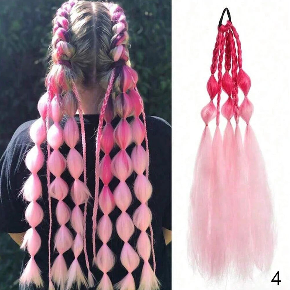 Pink Lantern Bubble Braid Ponytail — Halloween & Festival Hair