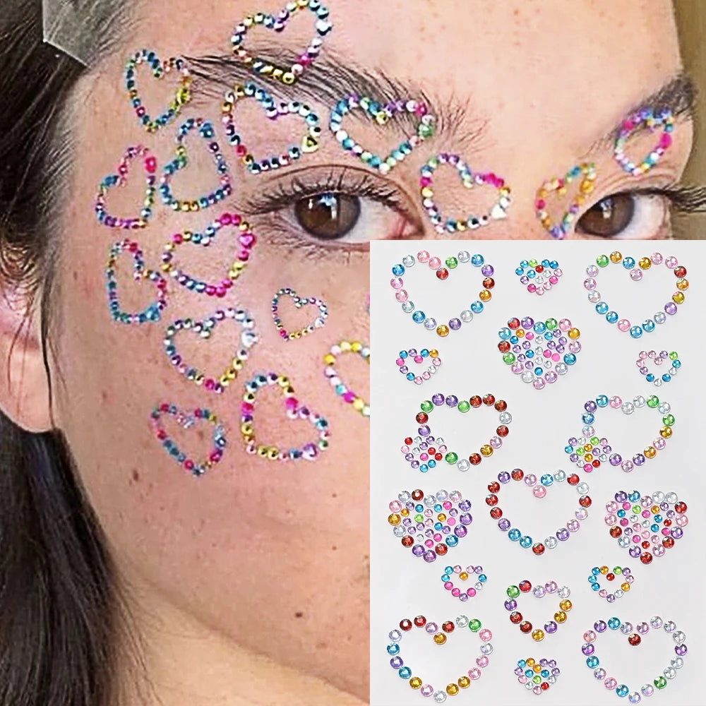 3D Heart Face Gems — Bling Self-Adhesive Festival & Party Stickers