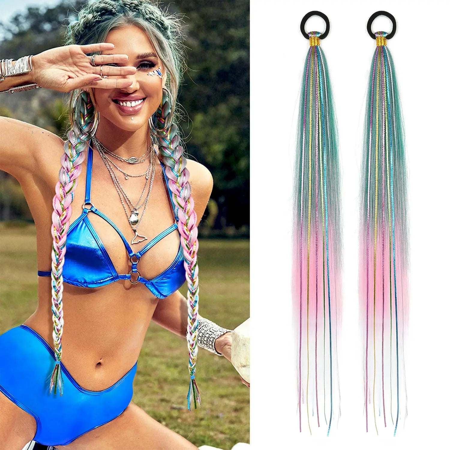 Purple Gradient Braided Ponytail Extension — 26 Inch Wrap Around