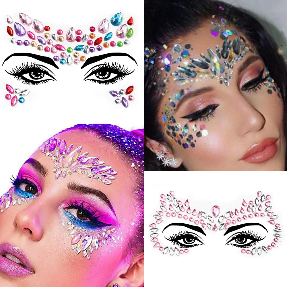 Mermaid Face Gems — 5 Pack Crystal Rhinestone Festival Sticker