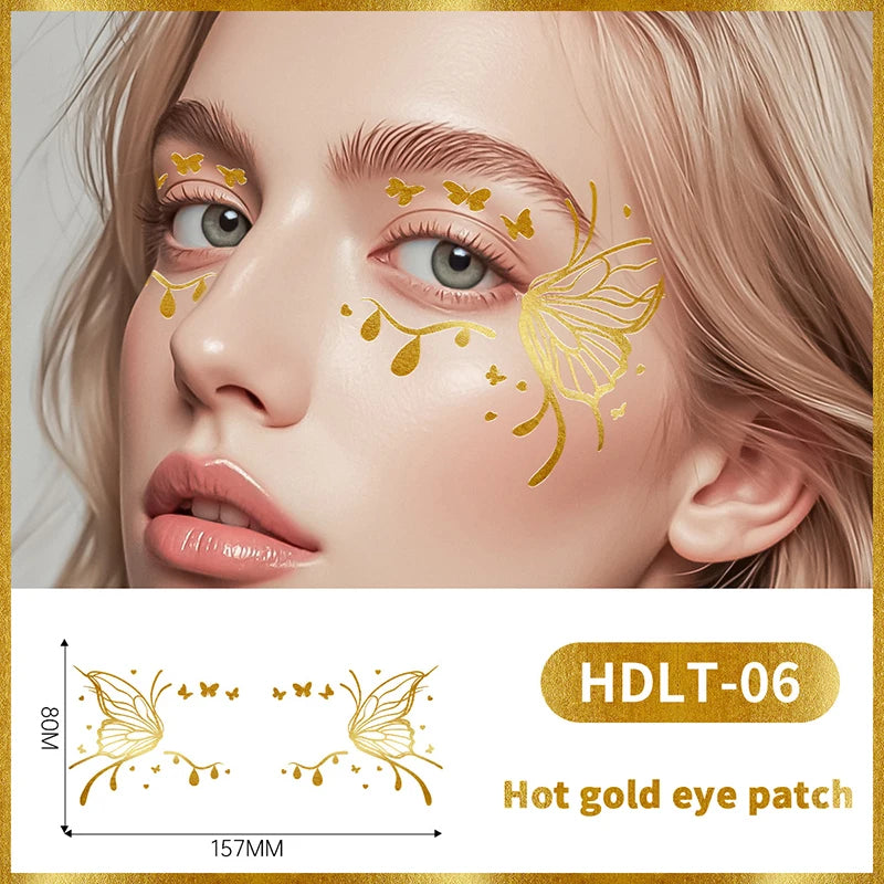 Gold Butterfly Glitter Temporary Tattoos — Metallic Festival & Party Decals