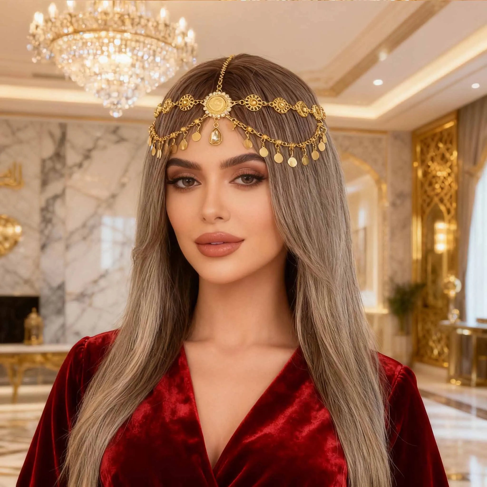 Rhinestone Forehead Chain — Boho Bridal & Festival Headpiece