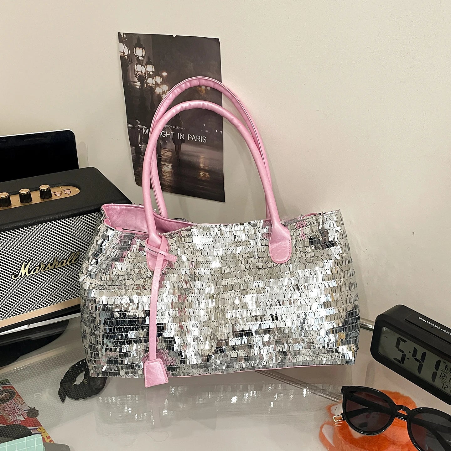 Silver Sequin Shoulder Bag — Sparkly Evening & Party Handbag