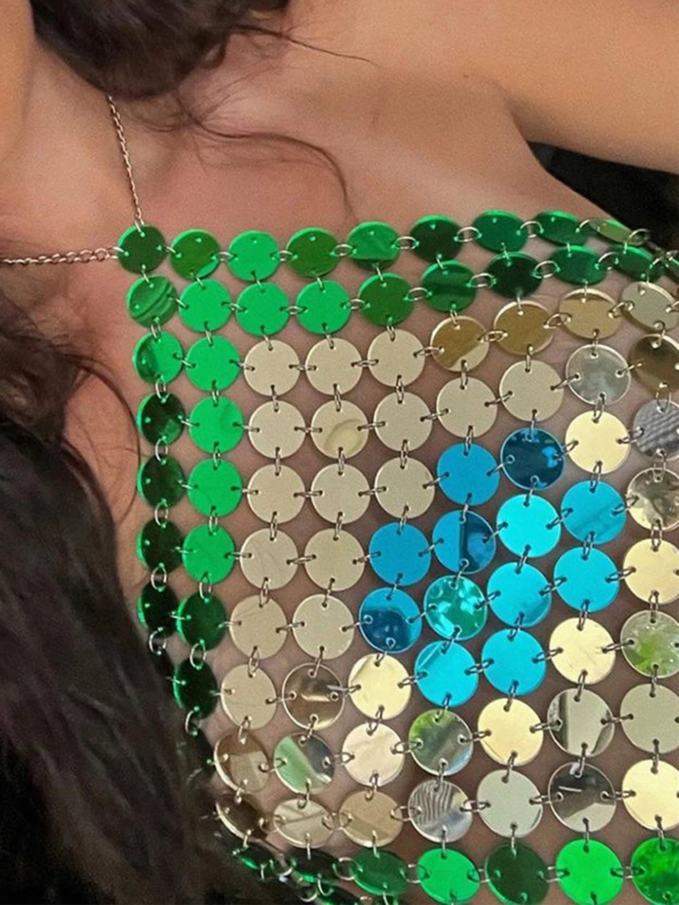 Green & Gold Disc Chainmail Crop Top — Brazil Seleção Carnival & Festival
