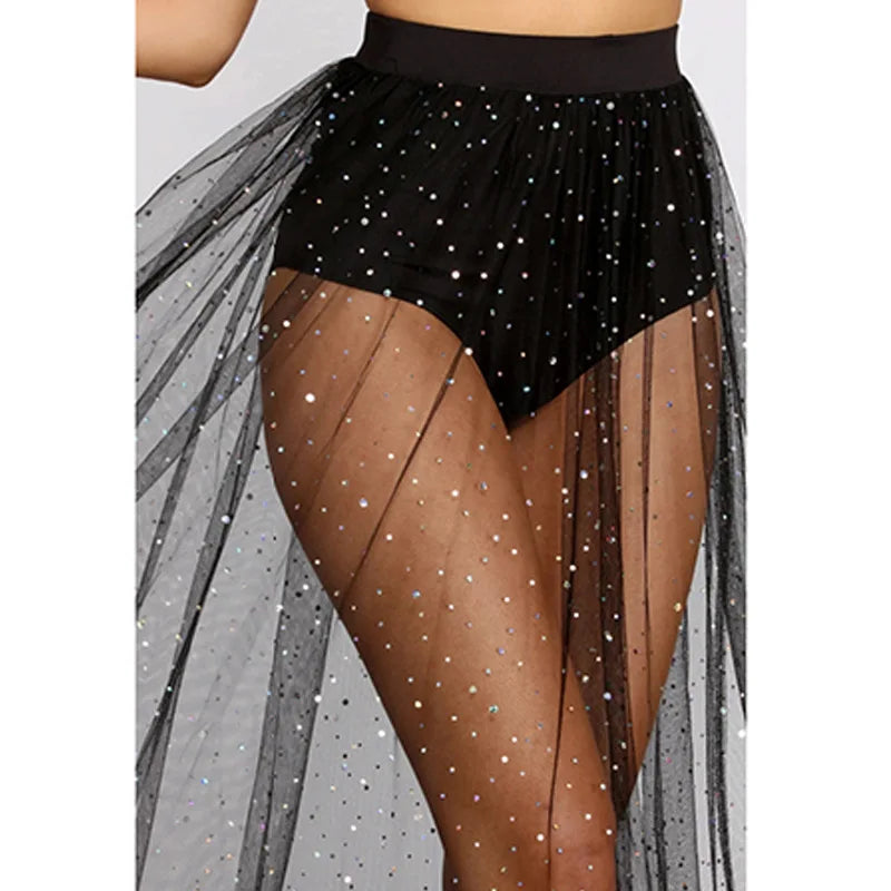 Glitter Tulle Maxi Skirt — High Split Beach & Festival Skirt