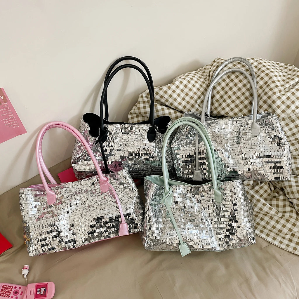 Silver Sequin Shoulder Bag — Sparkly Evening & Party Handbag