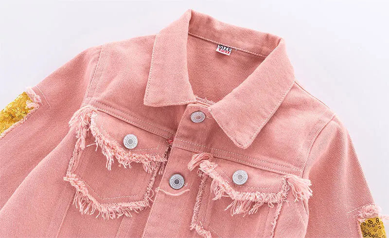 Girls Pink Denim Jacket — Korean Style Kids Festival & Party Coat