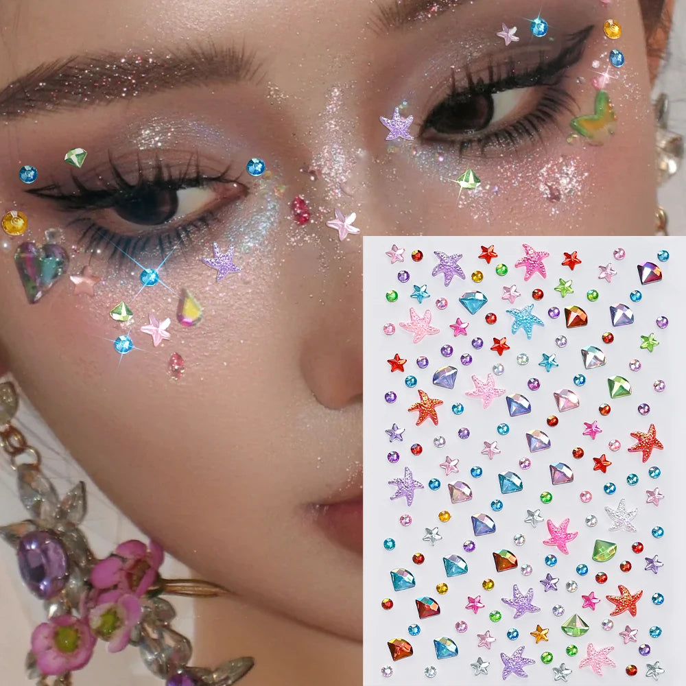 3D Heart Face Gems — Bling Self-Adhesive Festival & Party Stickers