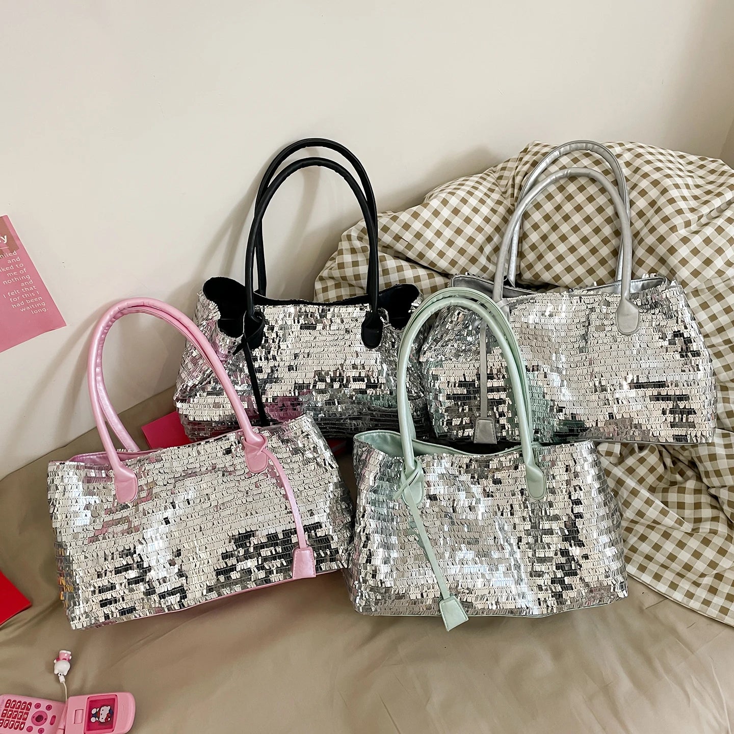Silver Sequin Shoulder Bag — Sparkly Evening & Party Handbag