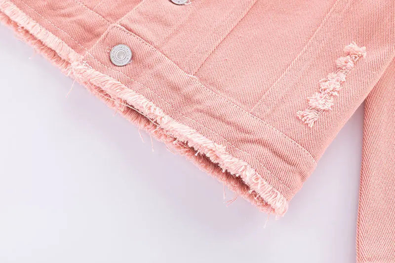 Girls Pink Denim Jacket — Korean Style Kids Festival & Party Coat