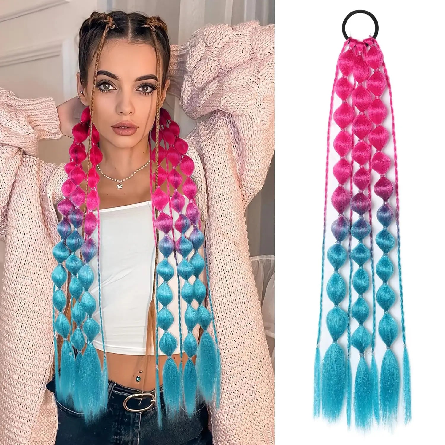 Colourful Bubble Braid Ponytail Extension — Festival & Party Hair