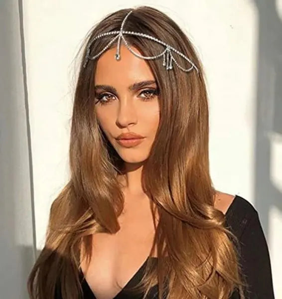 Multi-Layer Diamond Forehead Chain — Princess Headpiece for Weddings & Parties