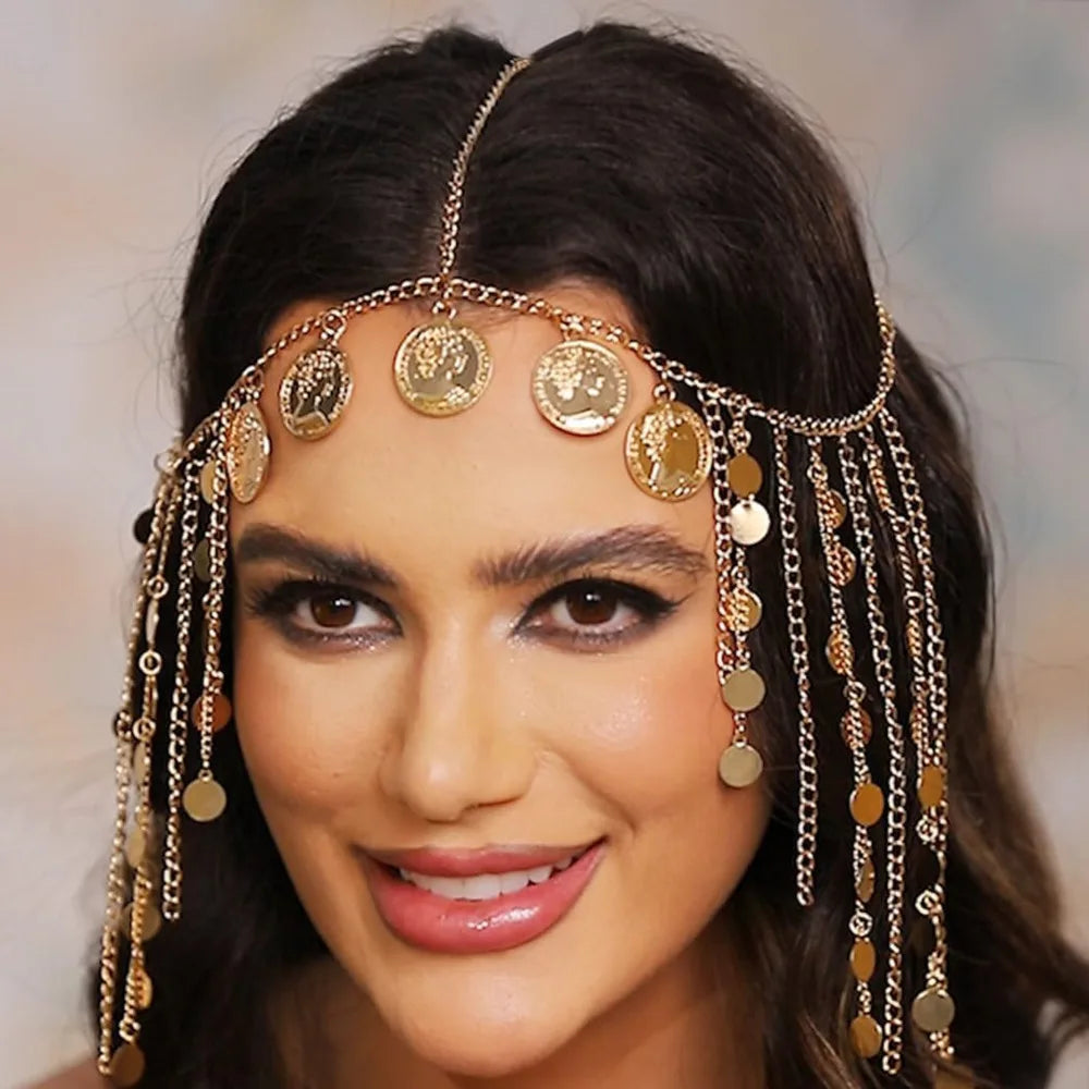 Gold Coin Tassel Head Chain — Festival & Bridal Hair Jewellery