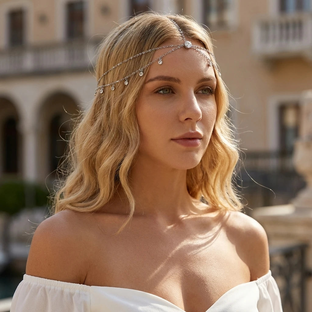 Multi-Layer Diamond Forehead Chain — Wedding & Party Princess Headpiece