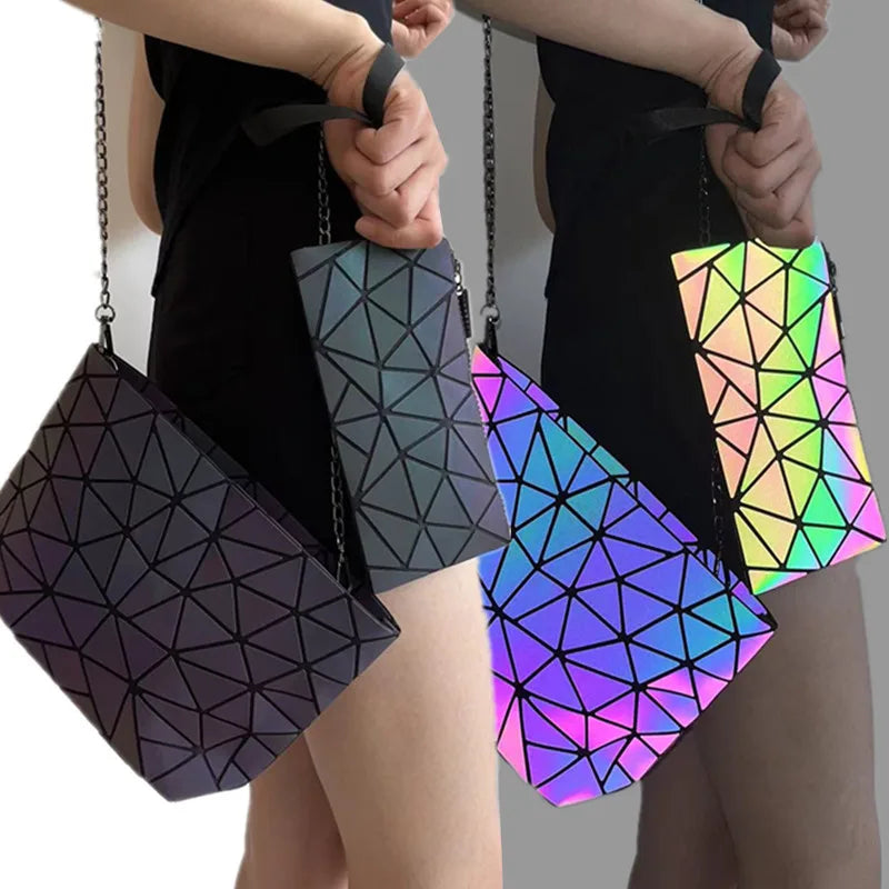 Holographic Geometric Bag Set — 2 Piece Luminous Shoulder Bag & Purse