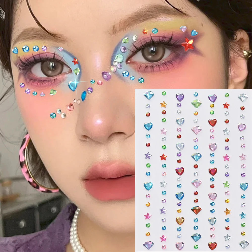 3D Heart Face Gems — Bling Self-Adhesive Festival & Party Stickers