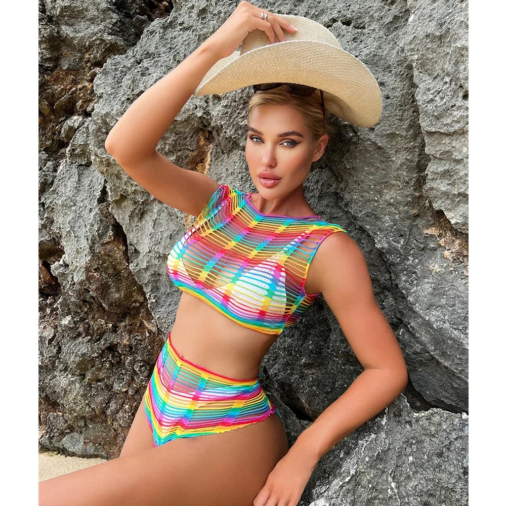 Rainbow Fishnet Bodysuit — Festival Rave & Stage Stagewear