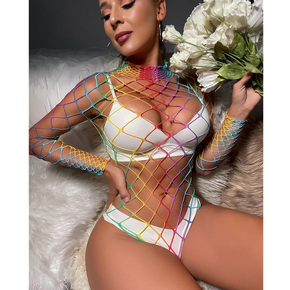 Rainbow Fishnet Bodysuit — Festival Rave & Stage Stagewear