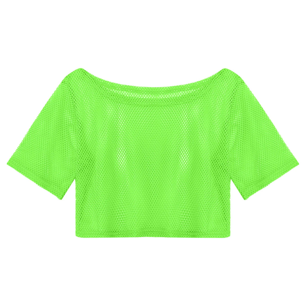 Neon Fishnet Crop Top — 80s Disco Rave & Festival