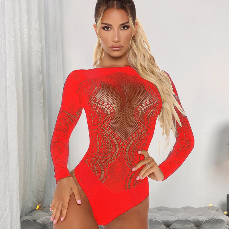 Sheer Mesh Long-Sleeve Bodysuit — Festival, Rave & Streetwear Top