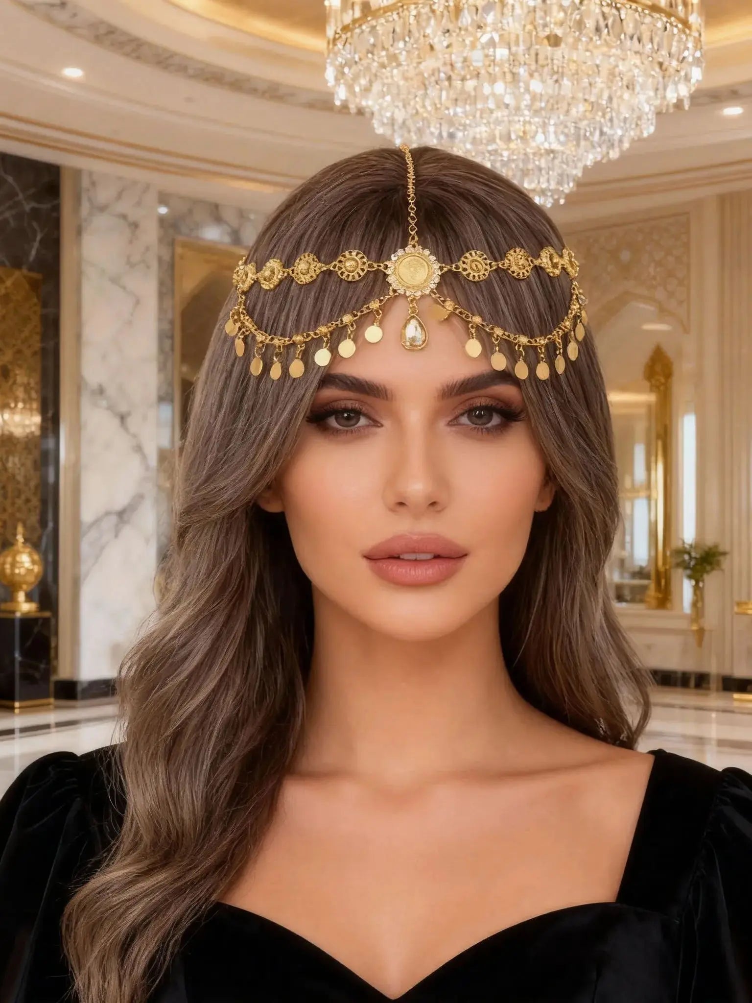 Rhinestone Forehead Chain — Boho Bridal & Festival Headpiece