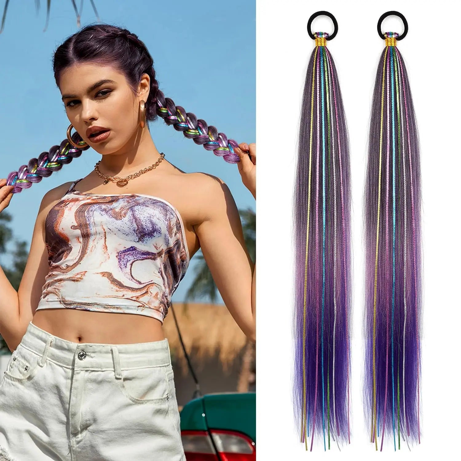 Purple Gradient Braided Ponytail Extension — 26 Inch Wrap Around