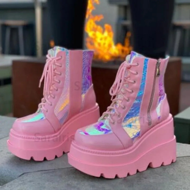 Sequin Platform Ankle Boots — Sparkly High Heel Festival Boots