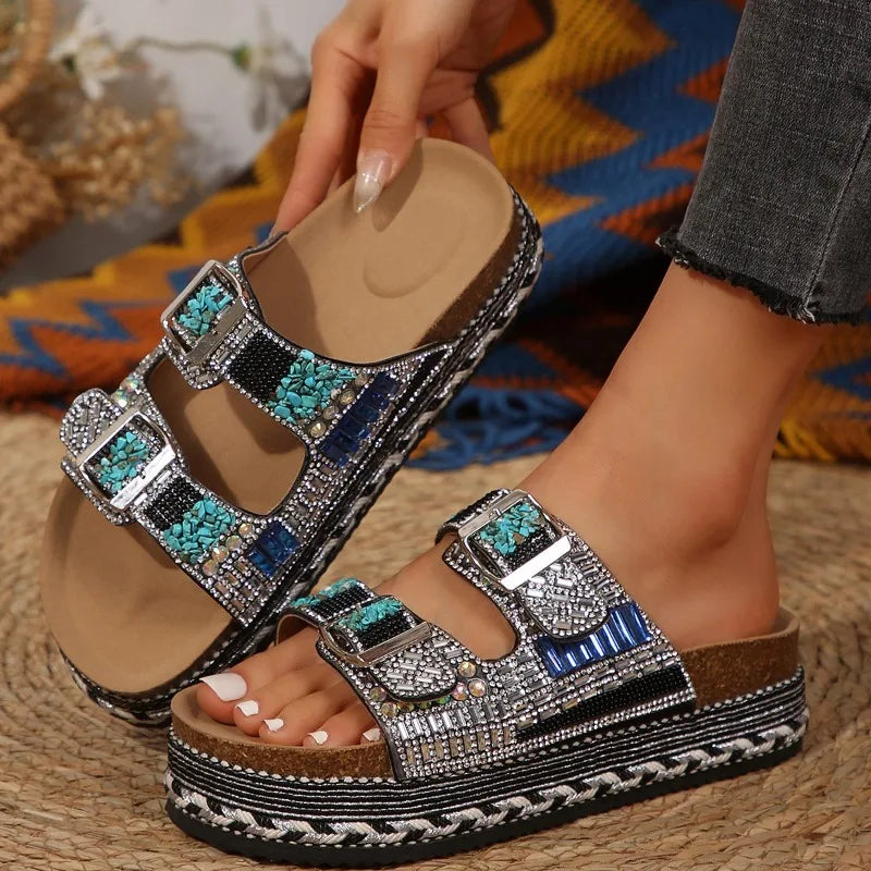 Rhinestone Wedge Flip Flops — Sparkly Non-Slip Summer Sandals