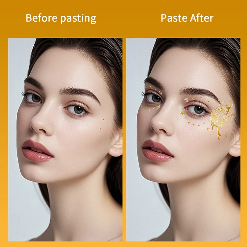 Gold Butterfly Glitter Temporary Tattoos — Festival & Party Metallic Decals