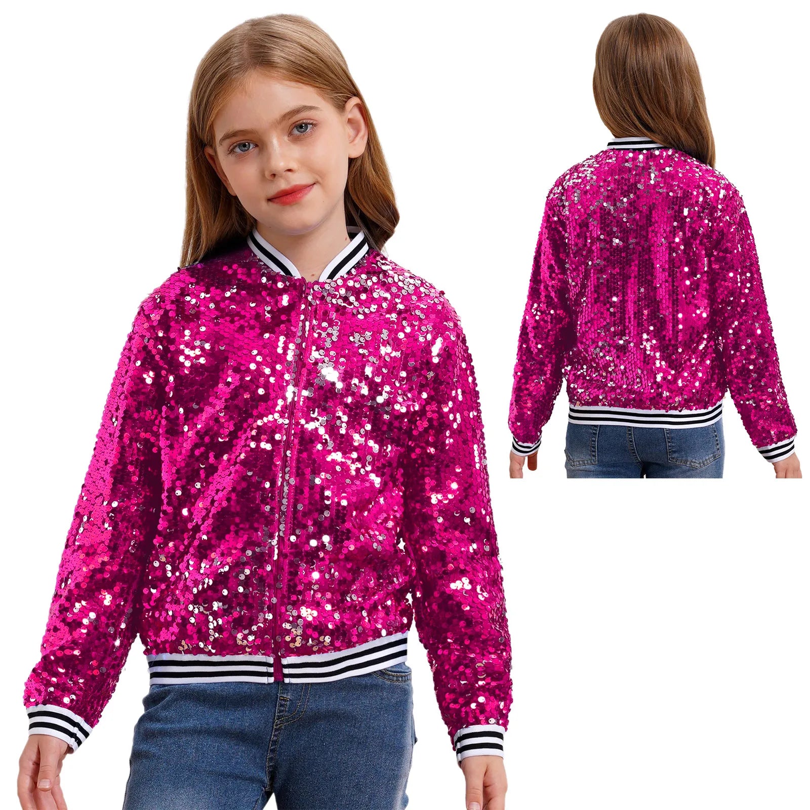 Shiny Sequin Zip Jacket — Kids Dance Performance & Festival Coat